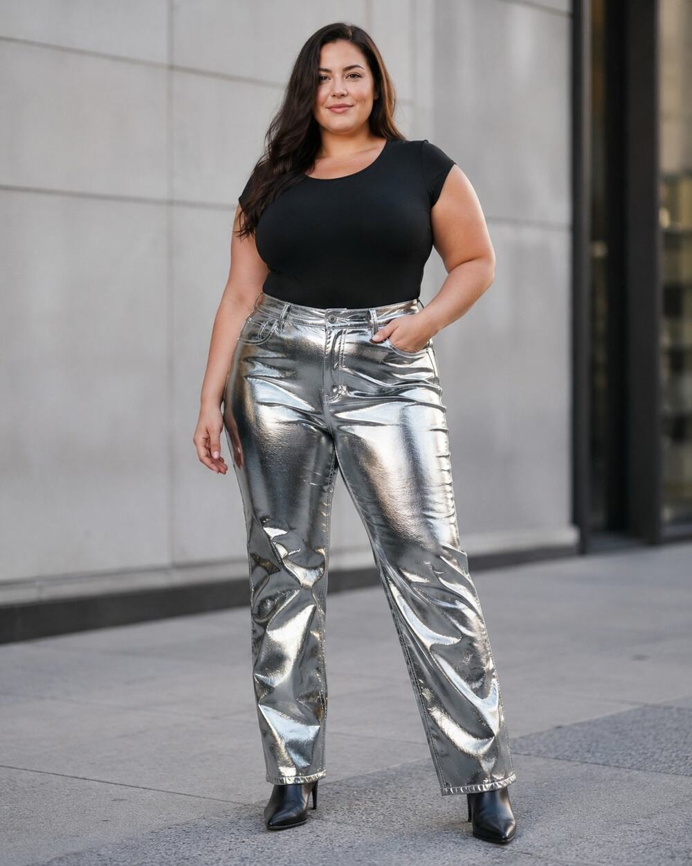 Good American Good Icon Silver Metallic Faux Leather Pants Size 18 NWT